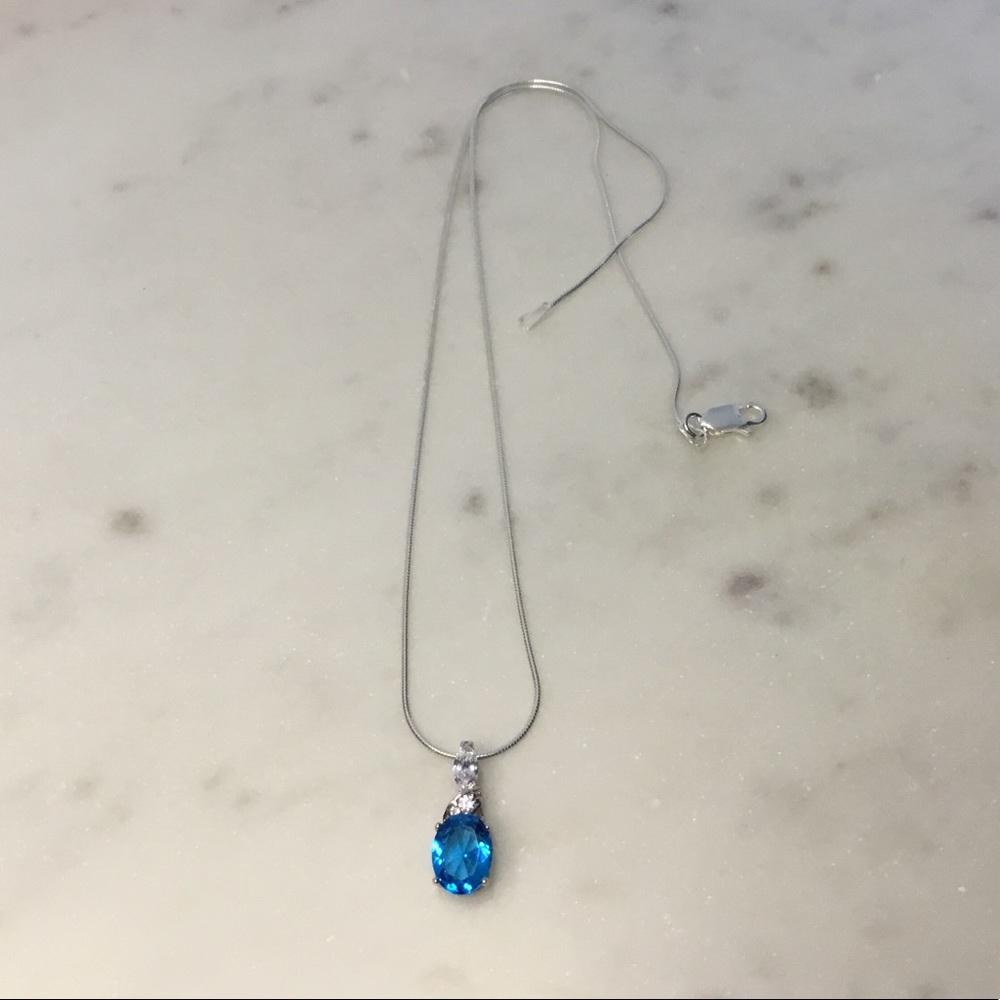 Sterling Silver Aqua Cz Necklace - Picture 8 of 16